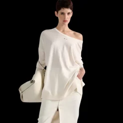 Pull manche longue BARBARA BUI col V échancré recto verso laine soie ivoire