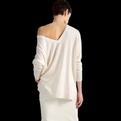 Pull manche longue BARBARA BUI col V échancré recto verso laine soie ivoire