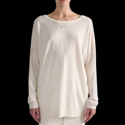 Pull manche longue BARBARA BUI col V échancré recto verso laine soie ivoire