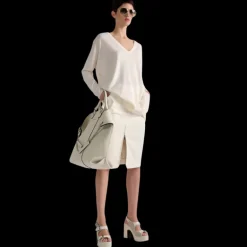 Pull manche longue BARBARA BUI col V échancré recto verso laine soie ivoire