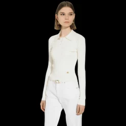 Pull manche longue DOLCE & GABBANA Col Polo Ecru côtelé