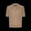 Pull Polo col V DOLCE & GABBANA maille ajourée coton marron