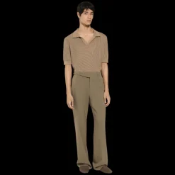 Pull Polo col V DOLCE & GABBANA maille ajourée coton marron