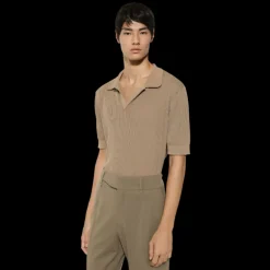 Pull Polo col V DOLCE & GABBANA maille ajourée coton marron