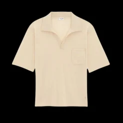 pull polo SAINT LAURENT manche courte laine responsable écru poche