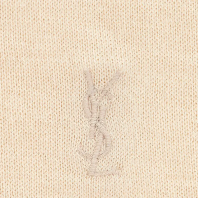 pull polo SAINT LAURENT manche courte laine responsable écru poche
