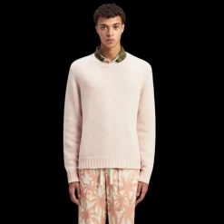 Pull ras du cou PALM ANGELS laine rose logo écriture blanc dos