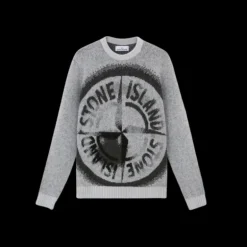 Pull ras-du-cou STONE ISLAND laine mélangée grise effet gaze logo Compass jacquard