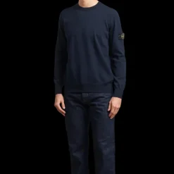 Pull ras-du-cou STONE ISLAND  jersey coton bio bleu marine