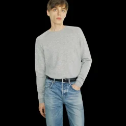 Pull SAINT LAURENT Cassandre col rond cachemire gris clair logo YSL