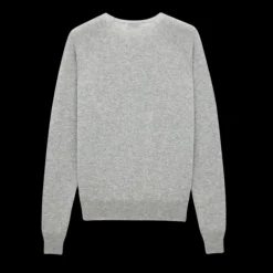 Pull SAINT LAURENT Cassandre col rond cachemire gris clair logo YSL
