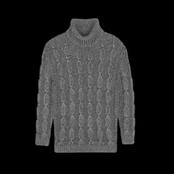 Pull SAINT LAURENT Col roulé Maille viscose mélangée torsade Gris argenté