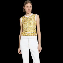 Pull sans manches DOLCE & GABBANA sergé de soie blanc imprimé majolique jaune