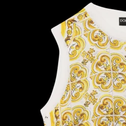 Pull sans manches DOLCE & GABBANA sergé de soie blanc imprimé majolique jaune