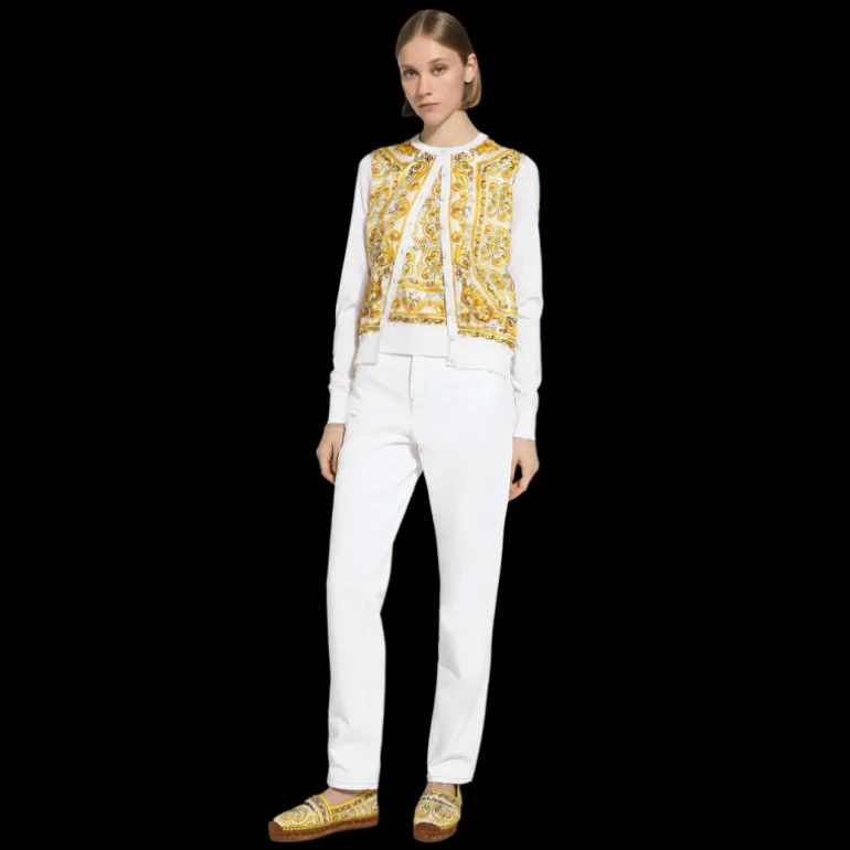 Pull sans manches DOLCE & GABBANA sergé de soie blanc imprimé majolique jaune