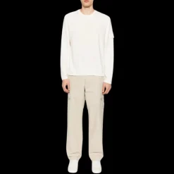 Pull STONE ISLAND col rond coton cachemire côtelé blanc Ghost