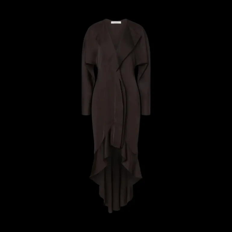 Robe asymétrique PHILOSOPHY DI LORENZO SERAFINI satin noir col V volants