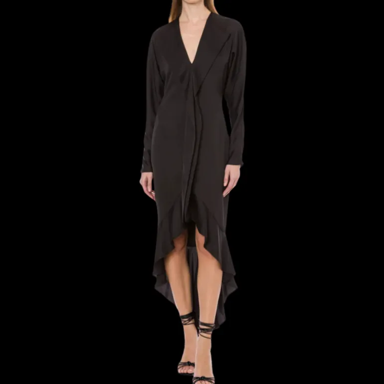 Robe asymétrique PHILOSOPHY DI LORENZO SERAFINI satin noir col V volants