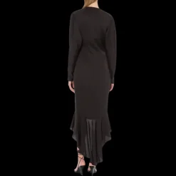 Robe asymétrique PHILOSOPHY DI LORENZO SERAFINI satin noir col V volants