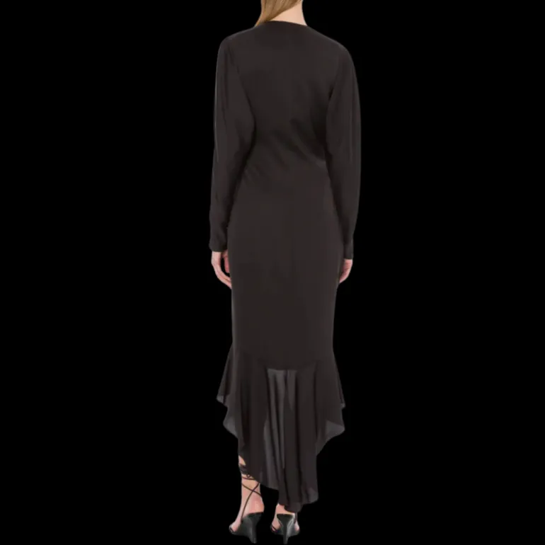 Robe asymétrique PHILOSOPHY DI LORENZO SERAFINI satin noir col V volants