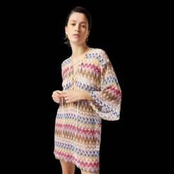 Robe caftan court dMISSONI entelle viscose lamé multicolore