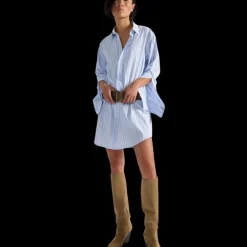 Robe chemise BARBARA BUI Oxford coton bleu ciel rayures blanc