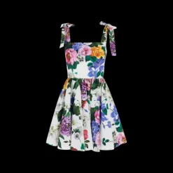 Robe courte à bretelles nœud  DOLCE & GABBANA coton blanc imprimé fleurs