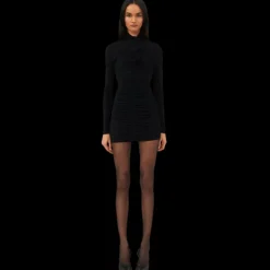 Robe courte MAGDA BUTRYM col montant drapée noire fleurs