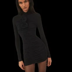 Robe courte MAGDA BUTRYM col montant drapée noire fleurs