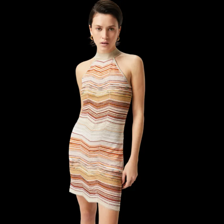 Robe courte MISSONI ans manches lamé chevron sequins décolleté dos nu