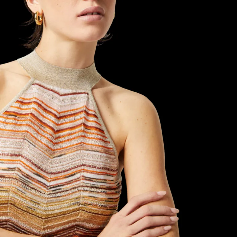 Robe courte MISSONI ans manches lamé chevron sequins décolleté dos nu
