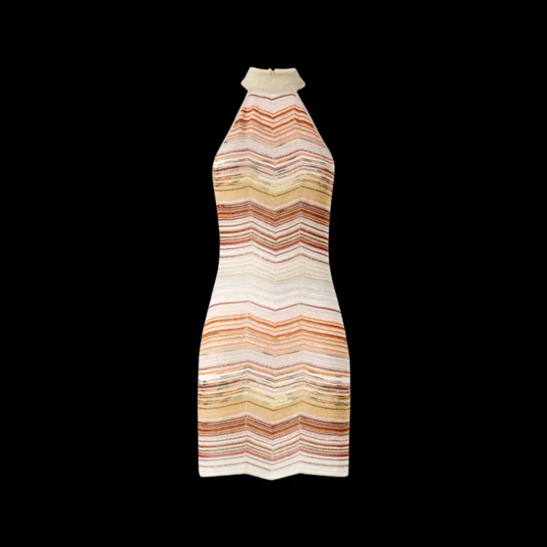 Robe courte MISSONI ans manches lamé chevron sequins décolleté dos nu