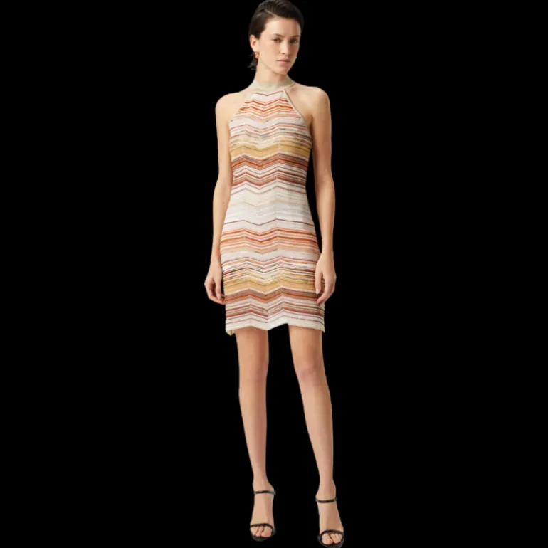 Robe courte MISSONI ans manches lamé chevron sequins décolleté dos nu