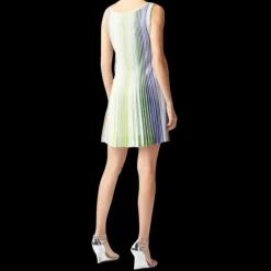 Robe courte MISSONI sans manche col carré rayure vert bleu paillettes