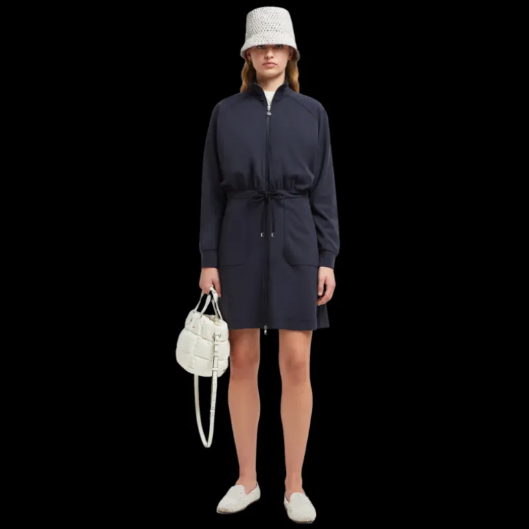 Robe courte zippée MONCLER viscose Punto Milano bleu marine