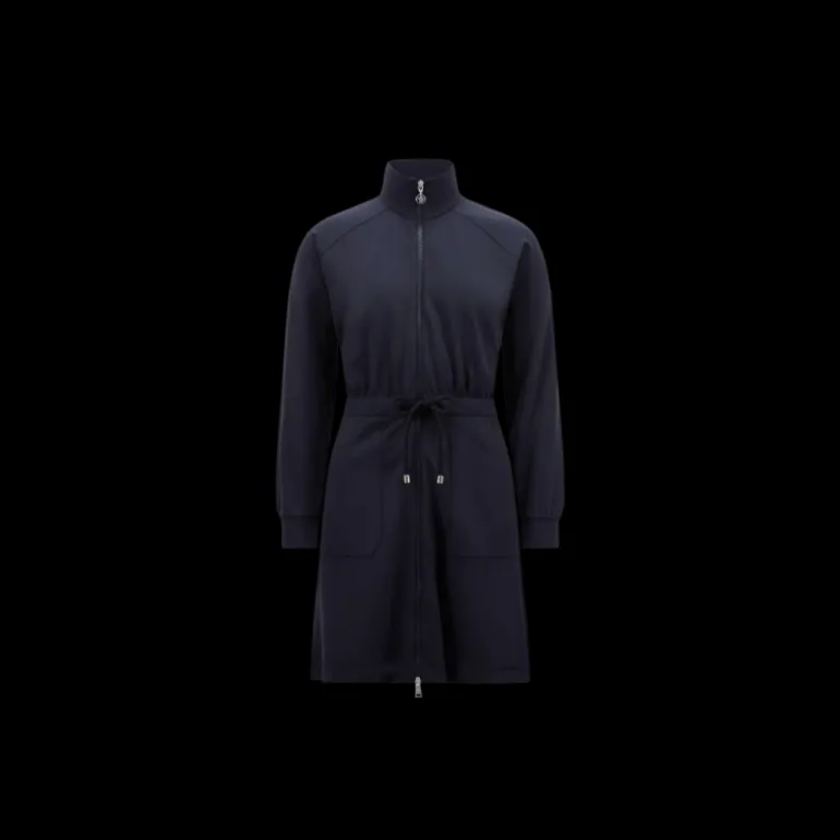 Robe courte zippée MONCLER viscose Punto Milano bleu marine