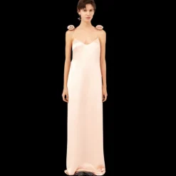 Robe extra longue MAGDA BUTRYM fines bretelles fleurs soie pêche