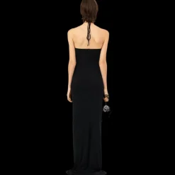 Robe extra longue MAGDA BUTRYM dos nu fleurs lacets encolure noir