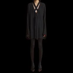 Robe KHAITE Mehna liquette soie crêpe Georgette noir lien cravate