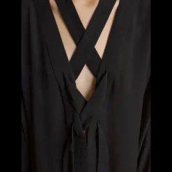 Robe KHAITE Mehna liquette soie crêpe Georgette noir lien cravate