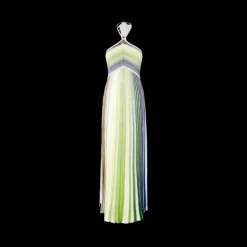 Robe longue bustier MISSONI lien cou viscose lamé rayure vert bleu paillettes