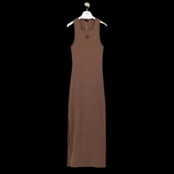 Robe longue débardeur LOEWE Anagramme laine chinée stretch marron dos torsade
