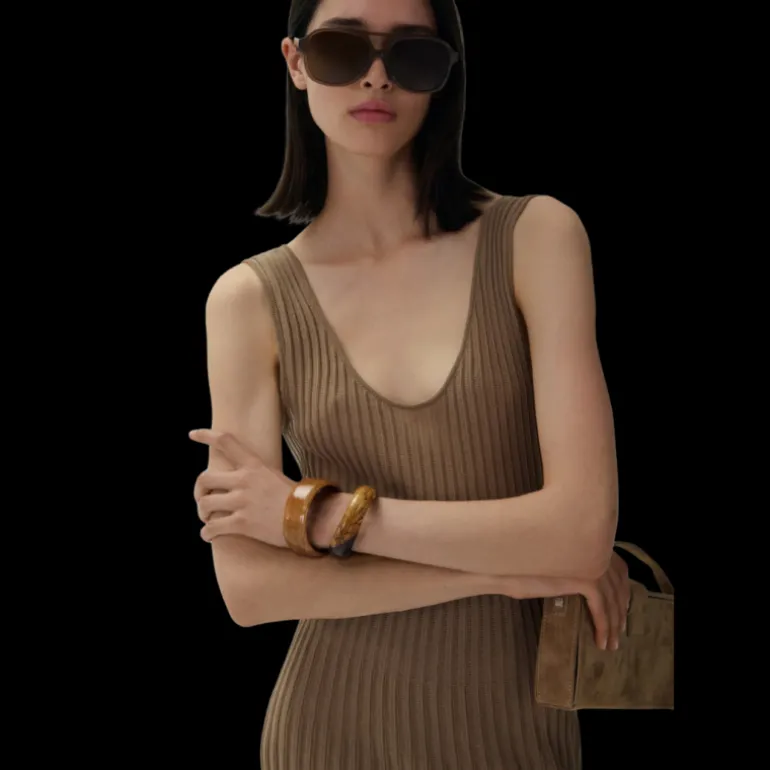 Robe longue débardeur MAGDA BUTRYM en maille coton côtelée marron