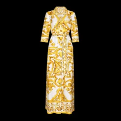 Robe longue de chambre DOLCE & GABBANA ceinture soie imprimé Majolique jaune