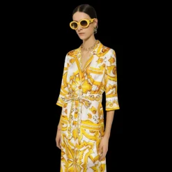 Robe longue de chambre DOLCE & GABBANA ceinture soie imprimé Majolique jaune