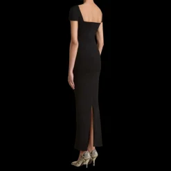 Robe longue KHAITE Basile fendue viscose noir col bateau incurvé