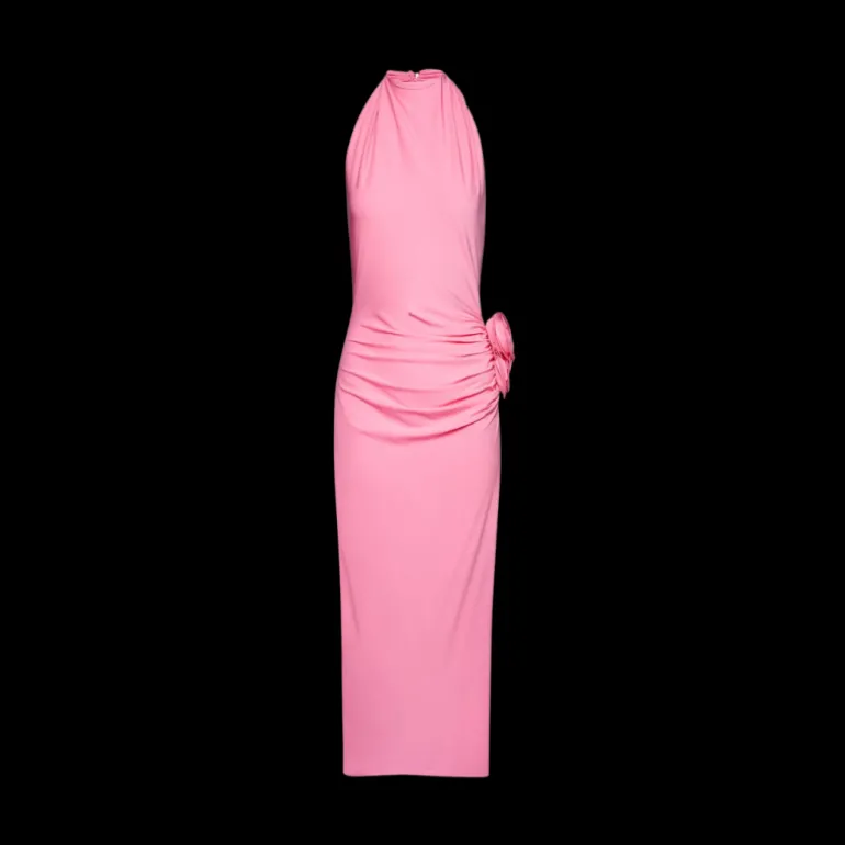 Robe MAGDA BUTRYM midi dos nu jersey rose drapée fendue fleurs