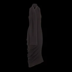 Robe mi longue FENDI sans manche drapée écharpe coton soie noir