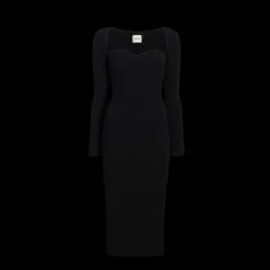 Robe mi longue KHAITE Beth encolure cœur maille viscose côtelée noir