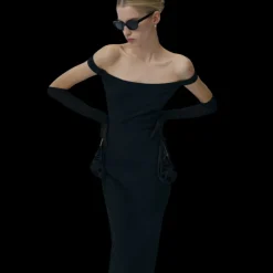 Robe midi MAGDA BUTRYM laine découpes latérales fleurs noir